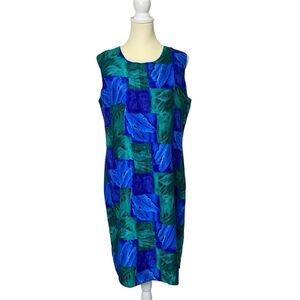 Vintage Stunt 100% Silk Tropical Leaf Print Shift Dress Women's Size Large